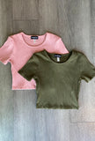 Ribbed Round Neck Crop Top T-Shirt