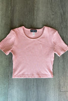 Ribbed Round Neck Crop Top T-Shirt