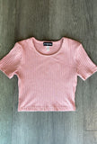 Ribbed Round Neck Crop Top T-Shirt