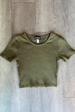 Ribbed Round Neck Crop Top T-Shirt