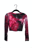 Burgundy Tie Dye Long Sleeve Crop Top