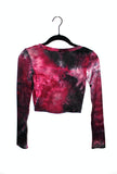 Burgundy Tie Dye Long Sleeve Crop Top