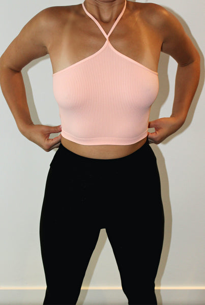Peach Blush Ribbed Halter Top