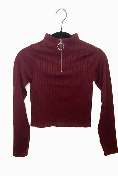 Burgundy Long Sleeve Ribbed Top