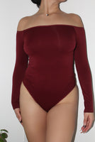 Desire Off Shoulder Bodysuit- Red Wine