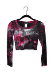 Burgundy Tie Dye Long Sleeve Crop Top
