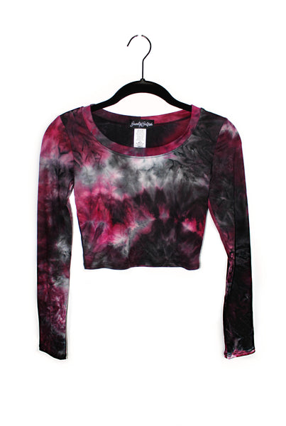 Burgundy Tie Dye Long Sleeve Crop Top