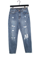 Distressed High Rise Mom Jeans